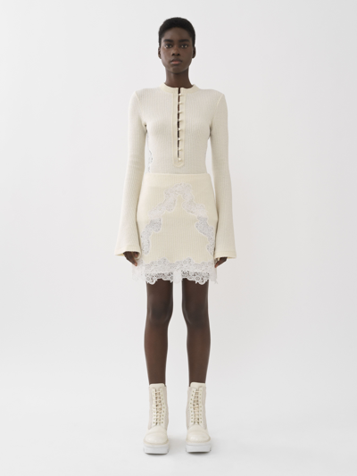 Shop Chloé Mini Jupe Évasée Femme Blanc Taille 38 100% Laine Vierge In White