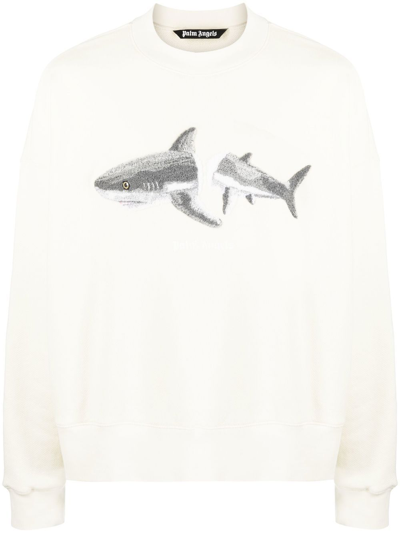 Shop Palm Angels Shark Motif Crew Neck Sweatshirt In Neutrals