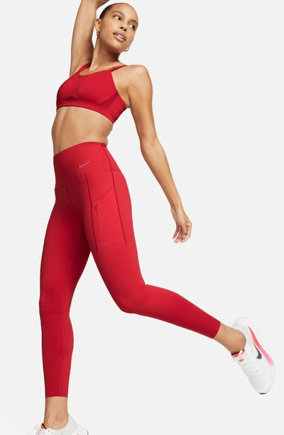 Shop Nike Dri-fit Go High Waist 7/8 Leggings In University Red/ Black