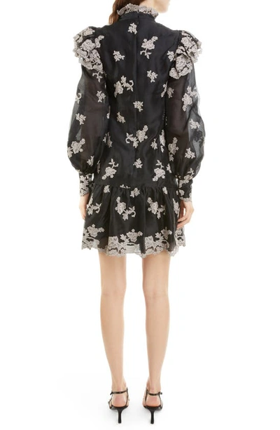 Shop Erdem Nella Embroidered Floral Long Sleeve Organza Dress In Black