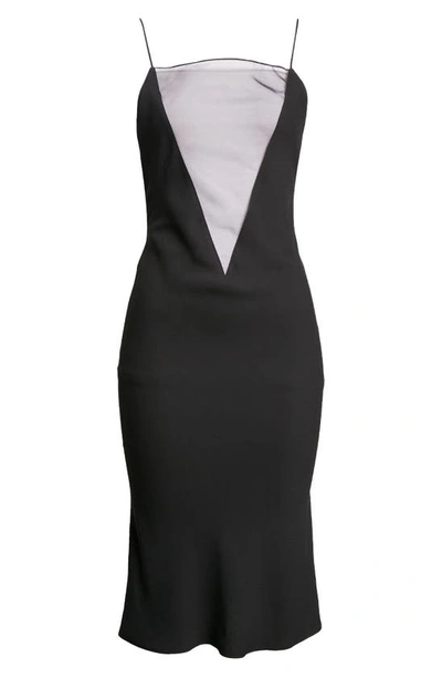 Shop Stella Mccartney Illusion Neck Compact Crepe Slipdress In 1000 - Black