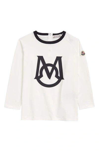 Shop Moncler Kids' Logo Long Sleeve Stretch Cotton T-shirt In White