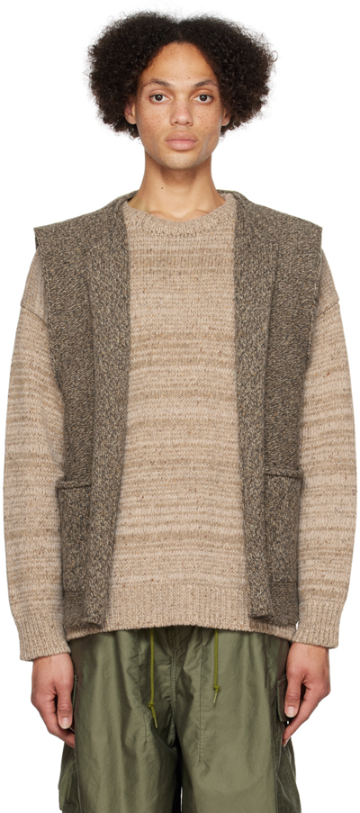 Satta Brown Rolled Edge Cardigan In Hedgehog Brown