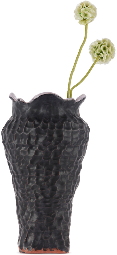 Shop Gerstley Black & Purple Large Scalloped Vase In Black, Pale Lilac In