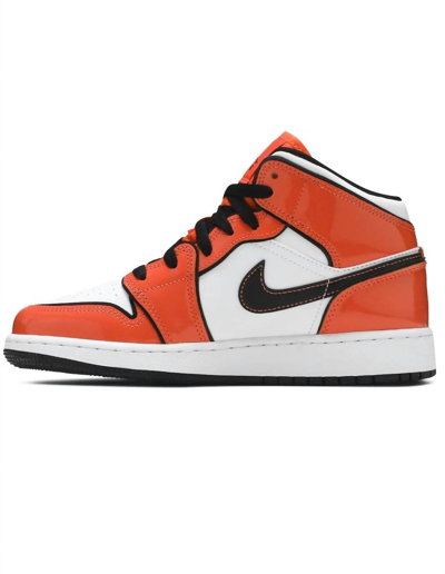 Shop Nike Kids Unisex Air Jordan 1 Mid Se Sneaker In Turf Orange/black/white In Multi