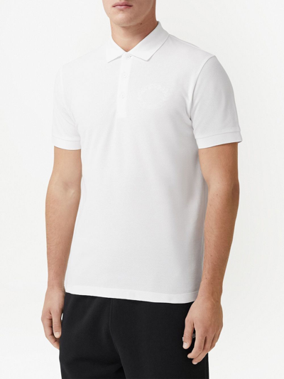 Shop Burberry Embroidered-crest Polo Shirt In White