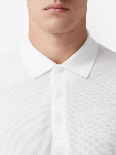 Shop Burberry Embroidered-crest Polo Shirt In White