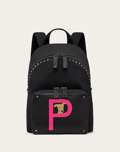 Shop Valentino Garavani Garavani Rockstud Pet Customizable Backpack In Black/sheer Fuchsia