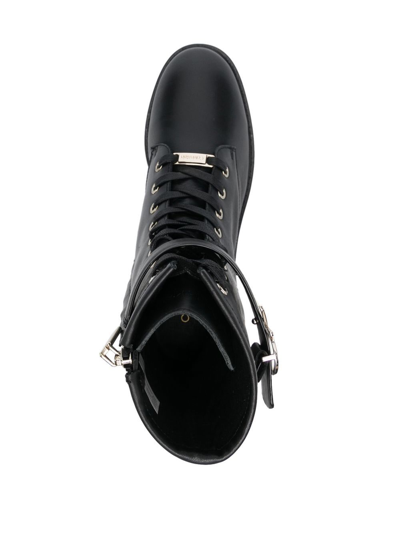 Calvin Klein Logo-buckle Combat Boots In Black