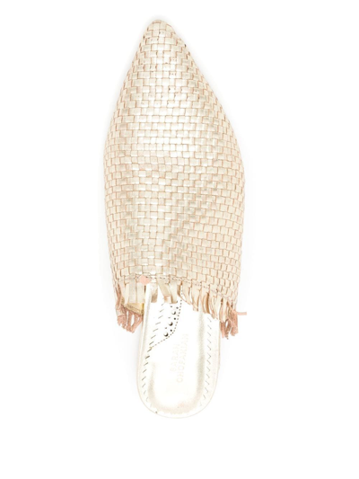 Shop Sarah Chofakian Interwoven Leather Mules In Gold