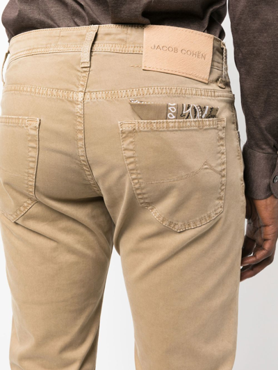 Shop Jacob Cohen Five-pocket Logo-tag Straight-leg Trousers In Neutrals