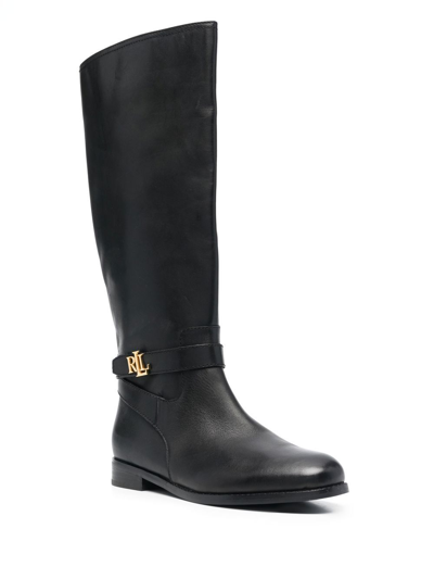 Shop Lauren Ralph Lauren Brittaney Logo-plaque Boots In Black