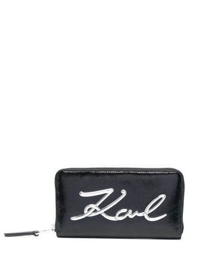 Shop Karl Lagerfeld Signature Soft Purse In Black