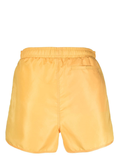 Shop Karl Lagerfeld Logo-tape Drawstring Board Shorts In Yellow