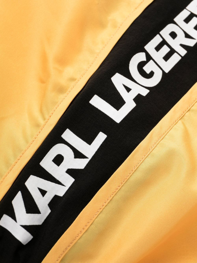 Shop Karl Lagerfeld Logo-tape Drawstring Board Shorts In Yellow