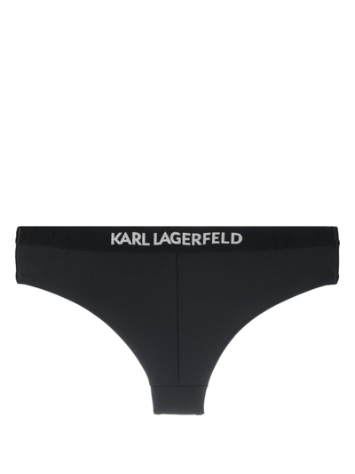 Karl Lagerfeld Logo-print Hipster Bikini Bottoms In Black
