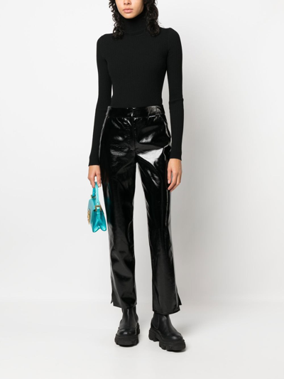 Shop Karl Lagerfeld Faux-leather Patent-finish Trousers In Black