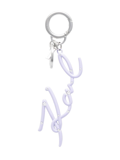 Shop Karl Lagerfeld Signature Rhinestone-charm Keychain In Purple