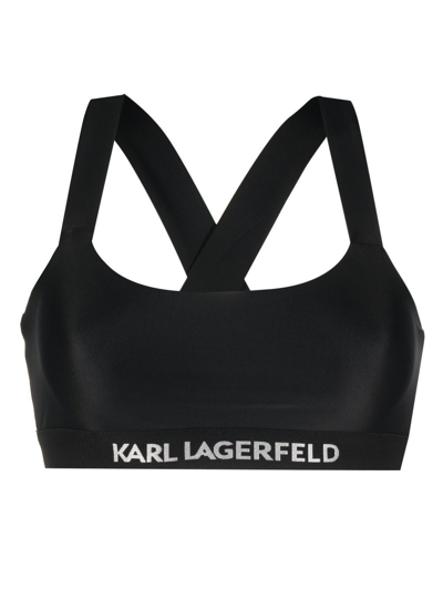Shop Karl Lagerfeld Cross-strap Bikini Top In Black