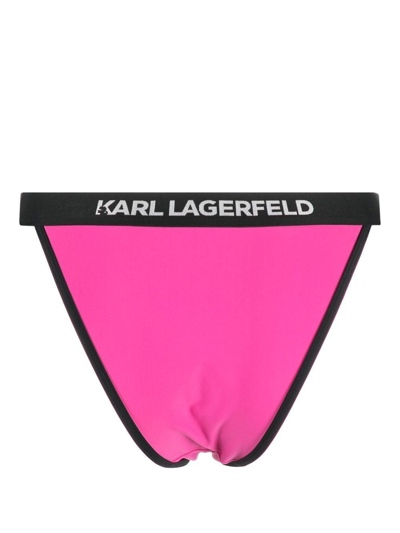 Shop Karl Lagerfeld Logo-waistband Bikini Bottoms In Pink