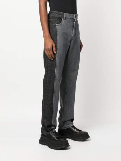 Shop Karl Lagerfeld Colour-block Straight-leg Jeans In Grey
