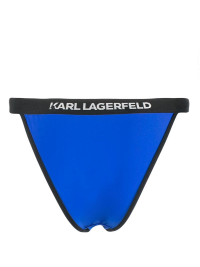 Shop Karl Lagerfeld Logo-waistband Bikini Bottoms In Blue