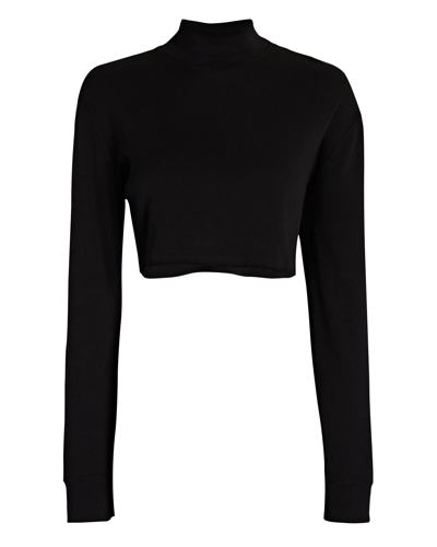Shop Re/done Cropped Mock Neck Cotton Sweater In Black