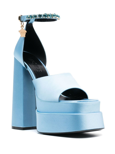 Versace Medusa Charm Platform Sandals In Blue