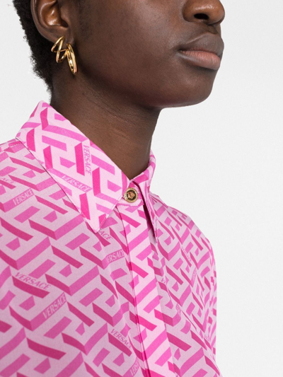 Shop Versace La Greca-print Shirt In Pink