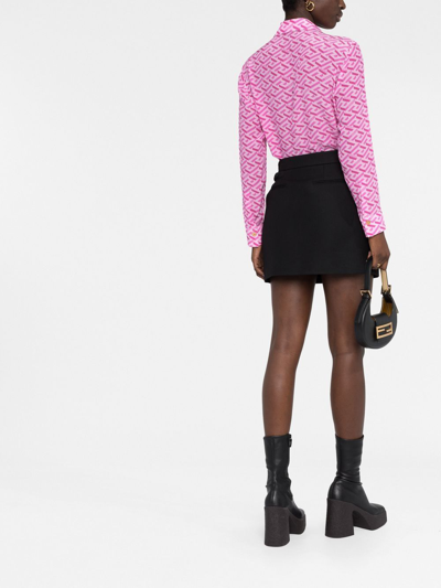 Shop Versace La Greca-print Shirt In Pink