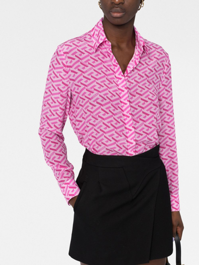 Shop Versace La Greca-print Shirt In Pink