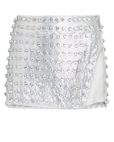 Shop Retroféte Deandra Crystal-embellished Chainmail Mini Skirt In Silver