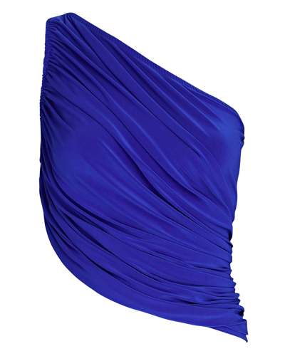 Shop Norma Kamali Diana One-shoulder Ruched Crop Top In Blue-med