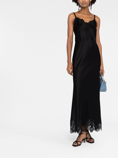 Shop Polo Ralph Lauren Lace-trimmed Satin Dress In Black