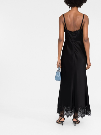 Shop Polo Ralph Lauren Lace-trimmed Satin Dress In Black