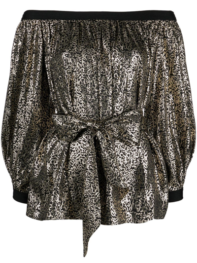 Pre-owned Saint Laurent 1980s Metallic Tie-waist Blouse In Gold