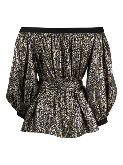 Pre-owned Saint Laurent 1980s Metallic Tie-waist Blouse In Gold