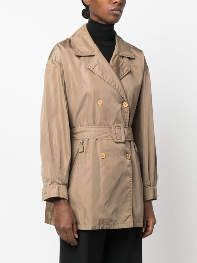 Pre-owned Prada 2000s Double-breasted Belted Trench Coat In Neutrals