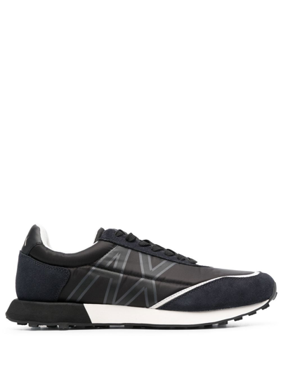 Shop Armani Exchange Logo-print Lace-up Sneakers In Black