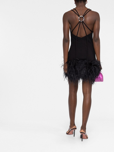 Shop Attico Feather-trim Mini Dress In Black