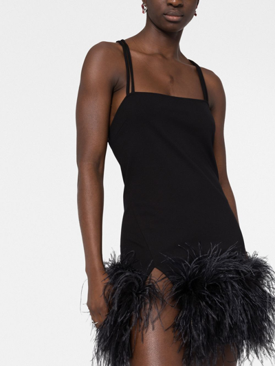 Shop Attico Feather-trim Mini Dress In Black