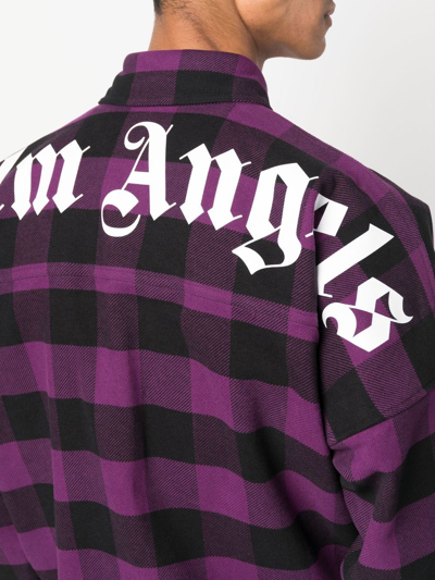 Shop Palm Angels Check-print Cotton Shirt In Purple