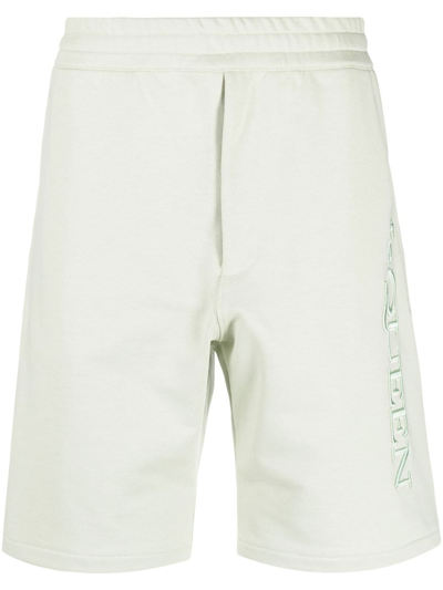 Shop Alexander Mcqueen Embroidered-logo Bermuda Shorts In Green