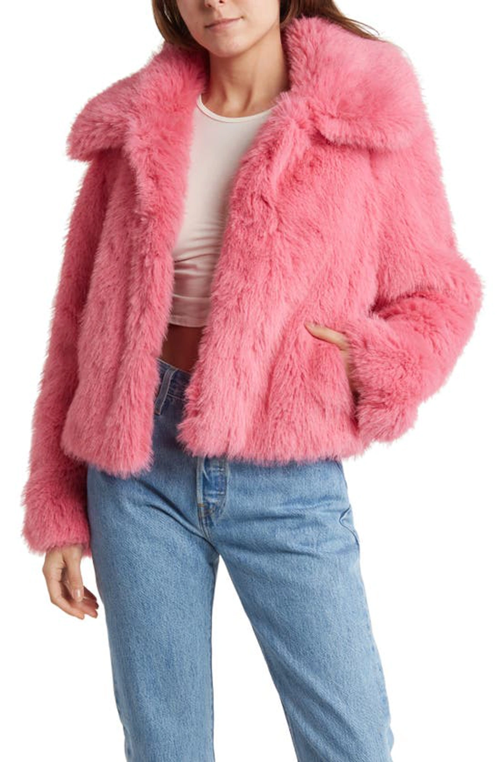 Pink fluffy jacket topshop sale