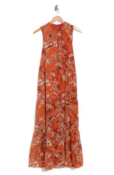 Shop Donna Ricco Sleeveless Mock Neck Maxi Dress In Rust Multi