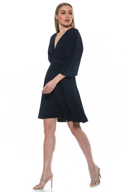 Alexia Admor Isla Draped Dolman Sleeve Fit & Flare Dress In Navy