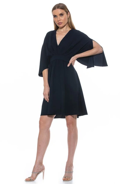 Alexia Admor Isla Draped Dolman Sleeve Fit & Flare Dress In Navy