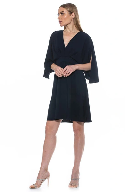 Alexia Admor Isla Draped Dolman Sleeve Fit & Flare Dress In Navy