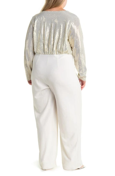 By Design Sandra Dico Dot Sequin Long Sleeve Jumpsuit In Gardenia