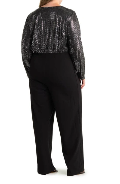 By Design Sandra Dico Dot Sequin Long Sleeve Jumpsuit In Black/ Silver